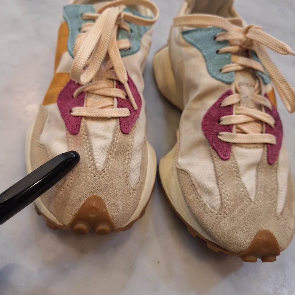 New Balance 327 Sneaker Sz 6 Cream Orange Teal WS327DC1 Running AS IS No insole - Picture 2 of 10